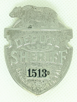 Beautiful 1910s - 20s Los Angeles County Bear Top Special Deputy Sheriff Badge by Chipron #1513D